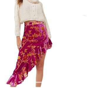 Forever 21 Velvet Floral High Low Ruffle Skirt